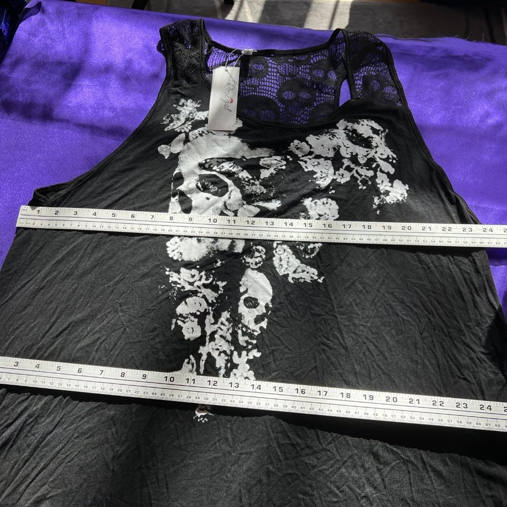 NEW 📌Rosegal Asymmetrical Long Skull Print Gothic Tee -Top & Lace with Skulls - Picture 12 of 16